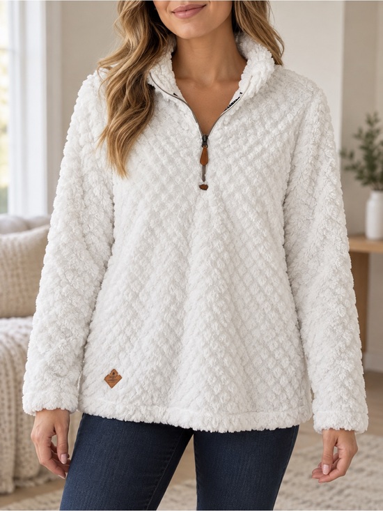 Simply Southern Jackets & Blazers - Simply Southern Plush White Teddy Quarter-Zip Jacket